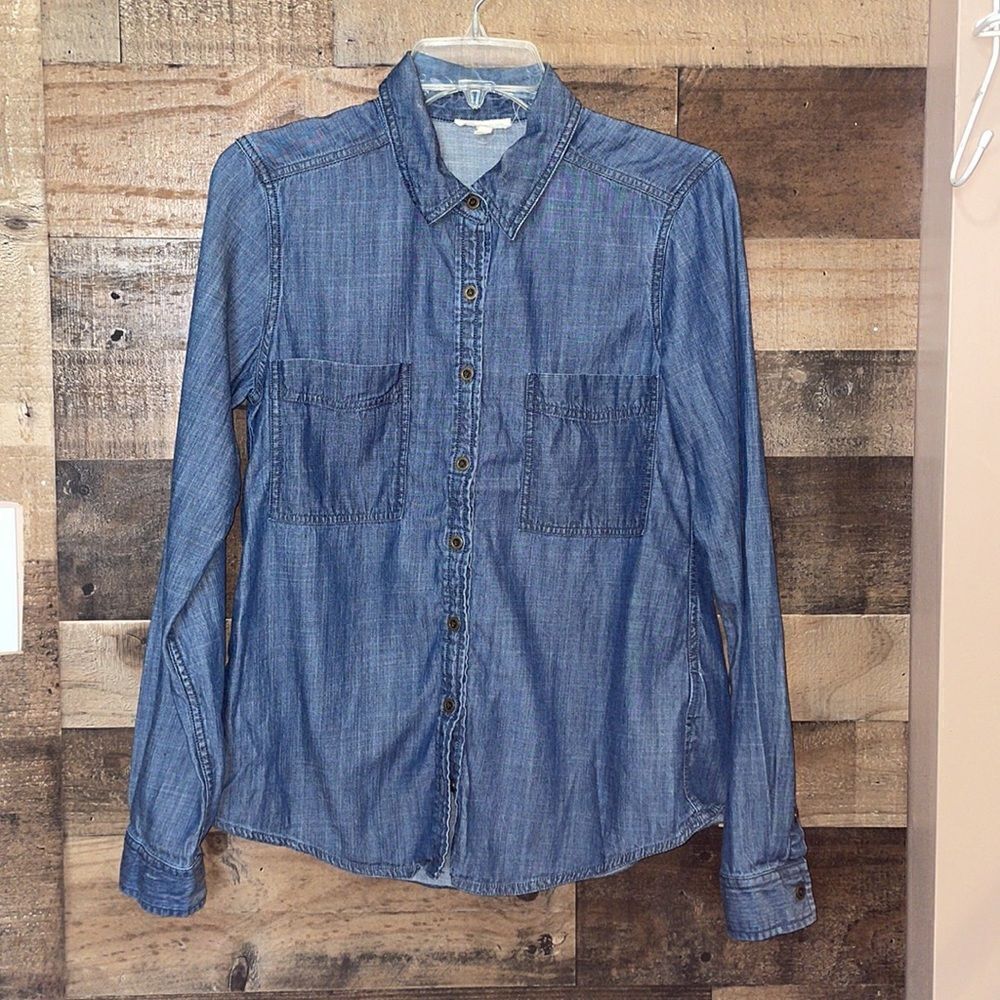 Eileen Fisher Denim Long Sleeve Button Down Shirt - Picture 3 of 8